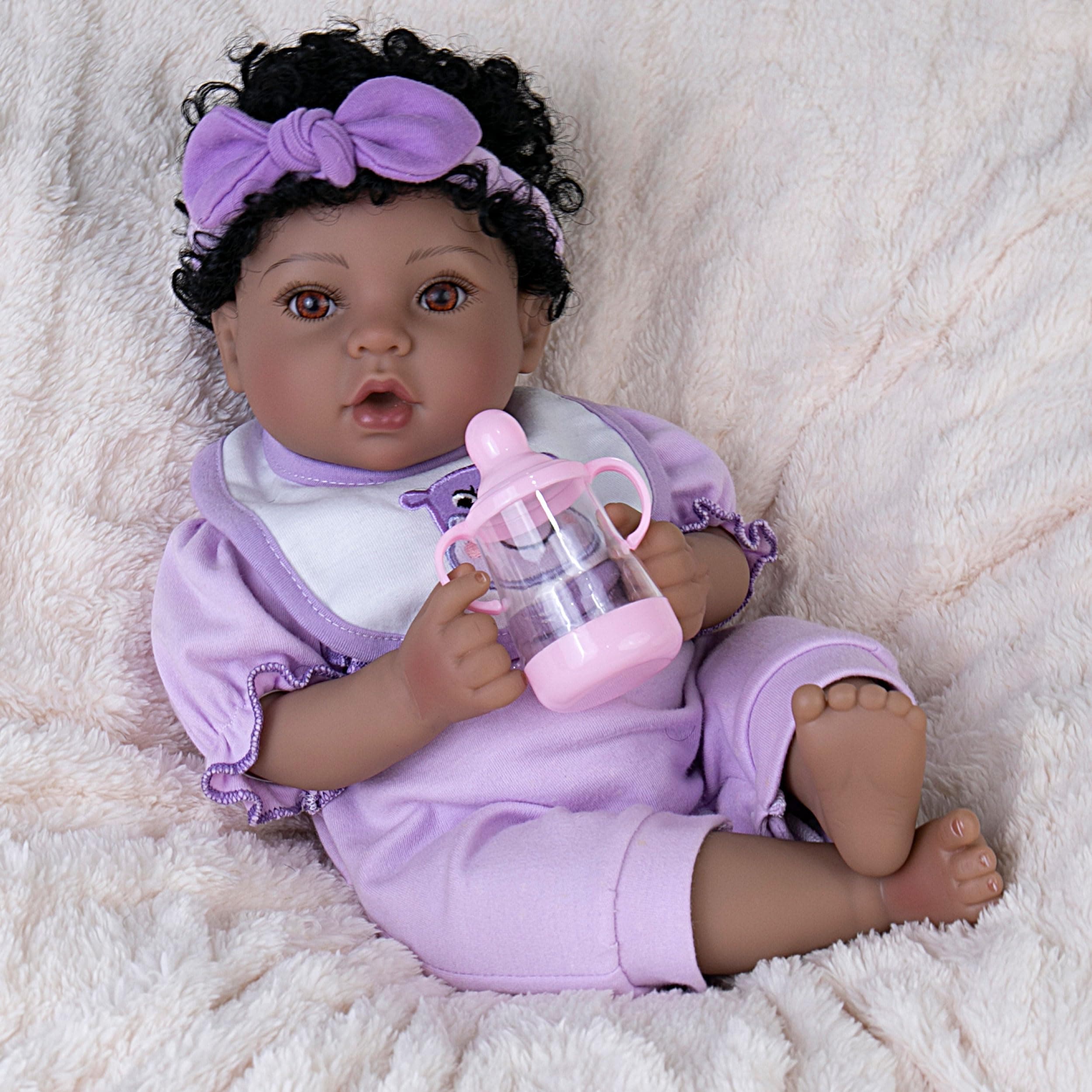 EKOKIZ 18" Reborn African American Baby Doll Realistic Newborn Girl Set - Image 1