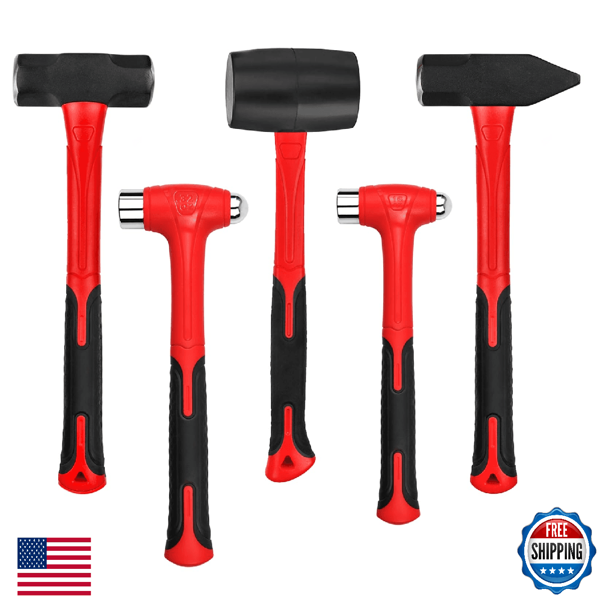 C&T 5-Piece Hammer Set: 16oz Ball Peen, Rubber Mallet, Sledge, Cross Peen - Image 1