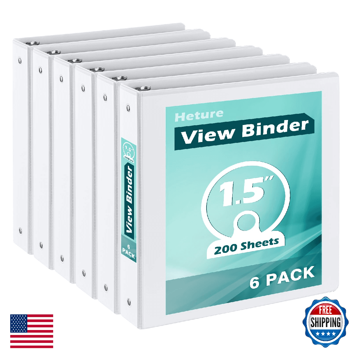 Heture 3 Ring Binder 1.5 Inch 6 Pack, 1-1/2" Clear View with Round Rings, PVC-Fr - Image 1