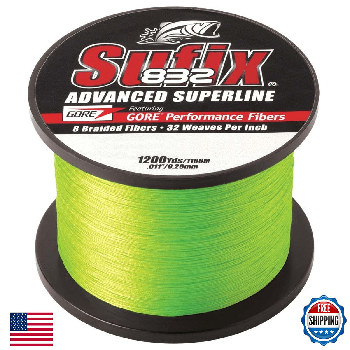 Sufix 832 Braided Fishing Line - 1200 Yds, Neon Lime, 50-Pound - Image 1