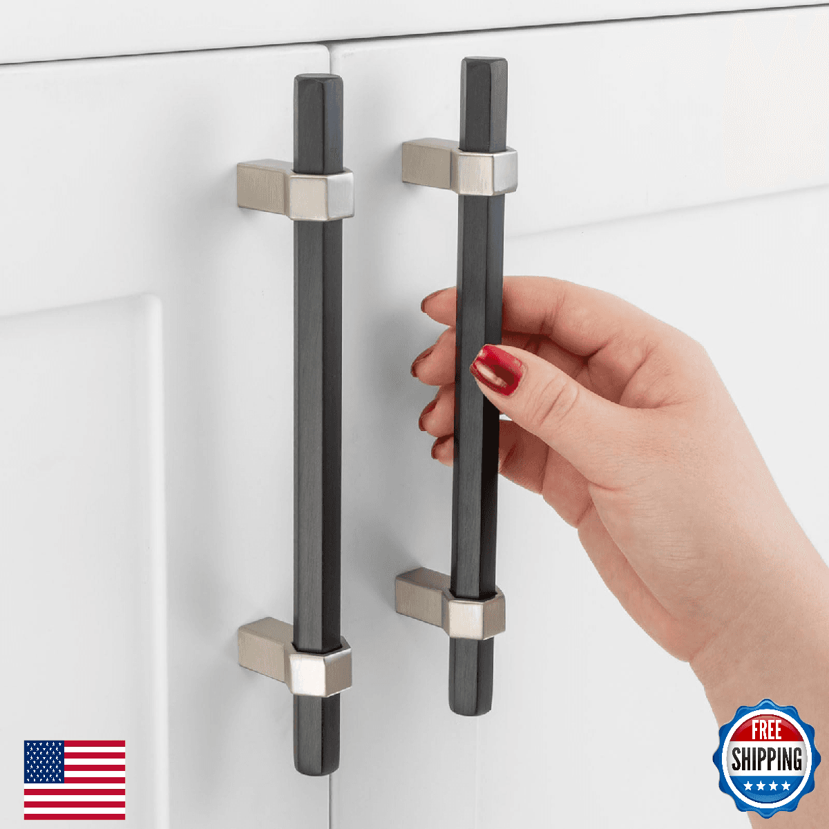 ASKANO 10 Pack 5" Black Nickel Cabinet Pulls Matte Black Hexagon Bar Handles - Image 1