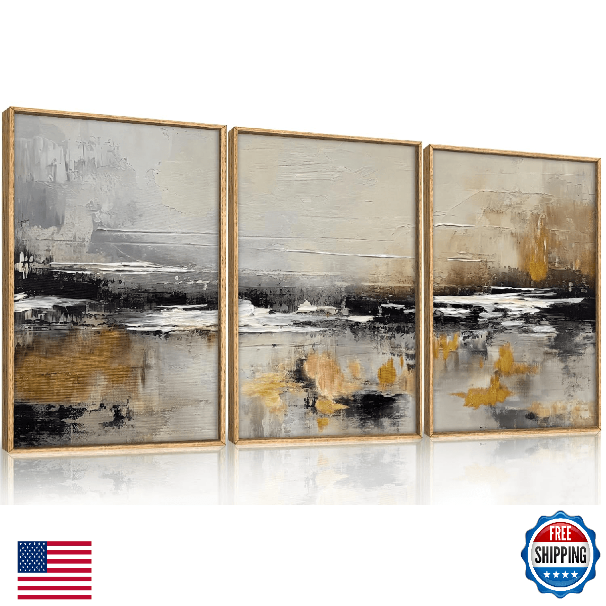 HOURIA Abstract Neutral Brown Tan Canvas Framed Wall Art Set,Textured Grunge Bei - Image 1