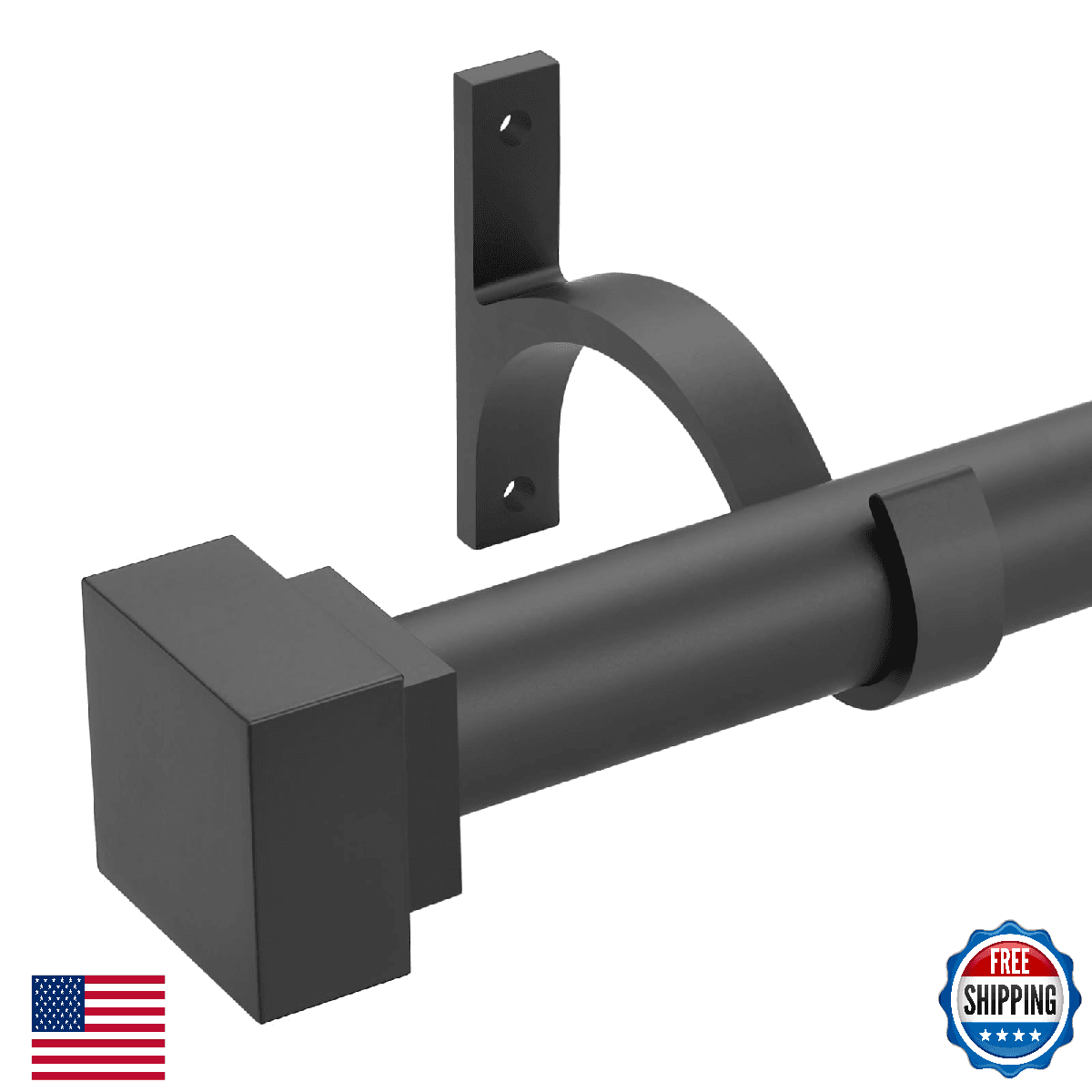 144-164" Single Curtain Rod, 1" Dia, Heavy Duty Aluminum Alloy, Square Finials - Image 1