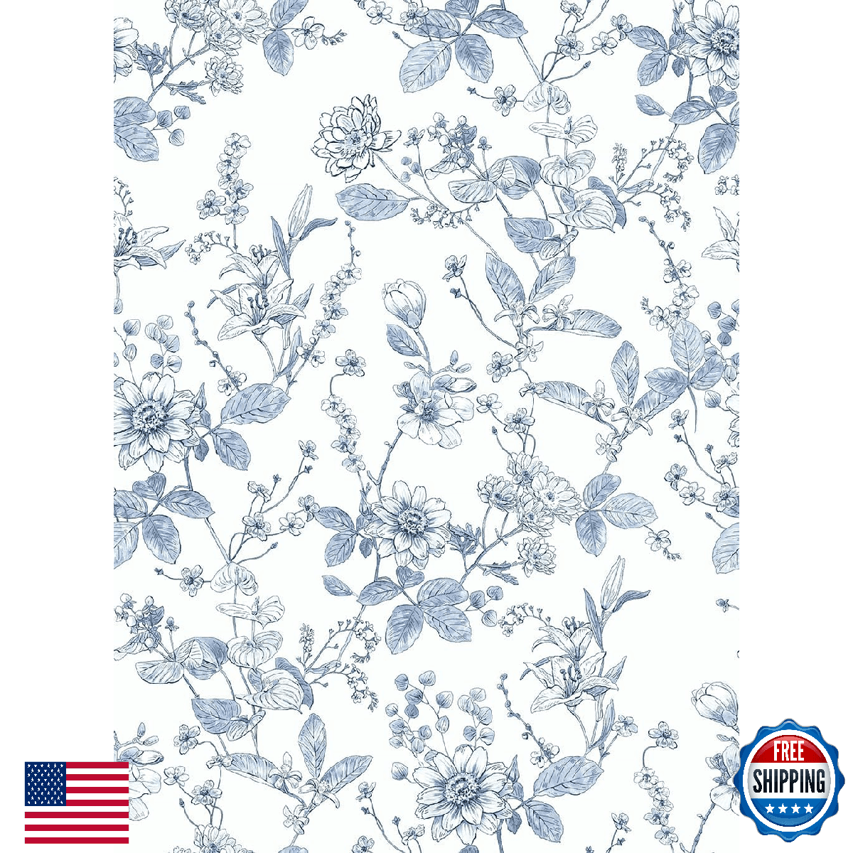 Light Blue Botanical Floral Shelf Liner Contact Paper Peel and Stick Botanical F - Image 1