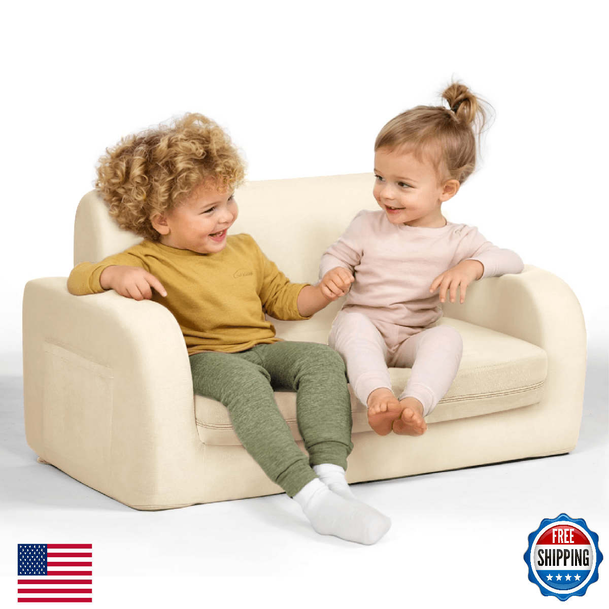 3-in-1 Extra Wide Convertible Kids Couch, Flip Open Toddler Couch to Lounger, Co - Image 1