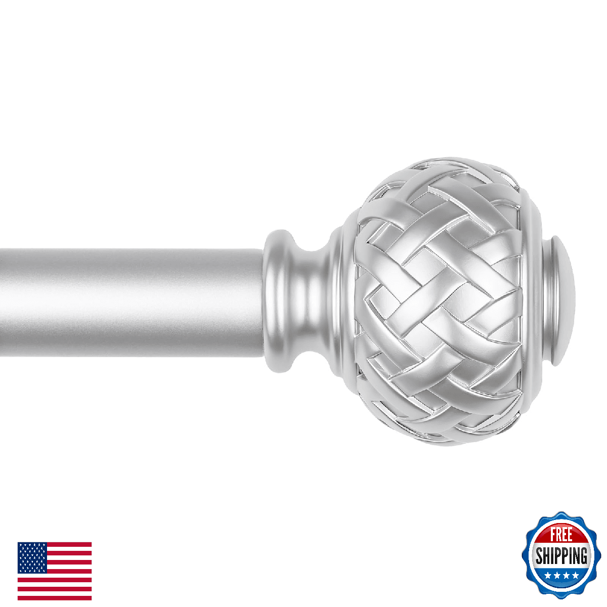 TONIAL Silver Curtain Rod 32 to 86 Inches, 7/8 Adjustable Curtain Rods for Windo - Image 1