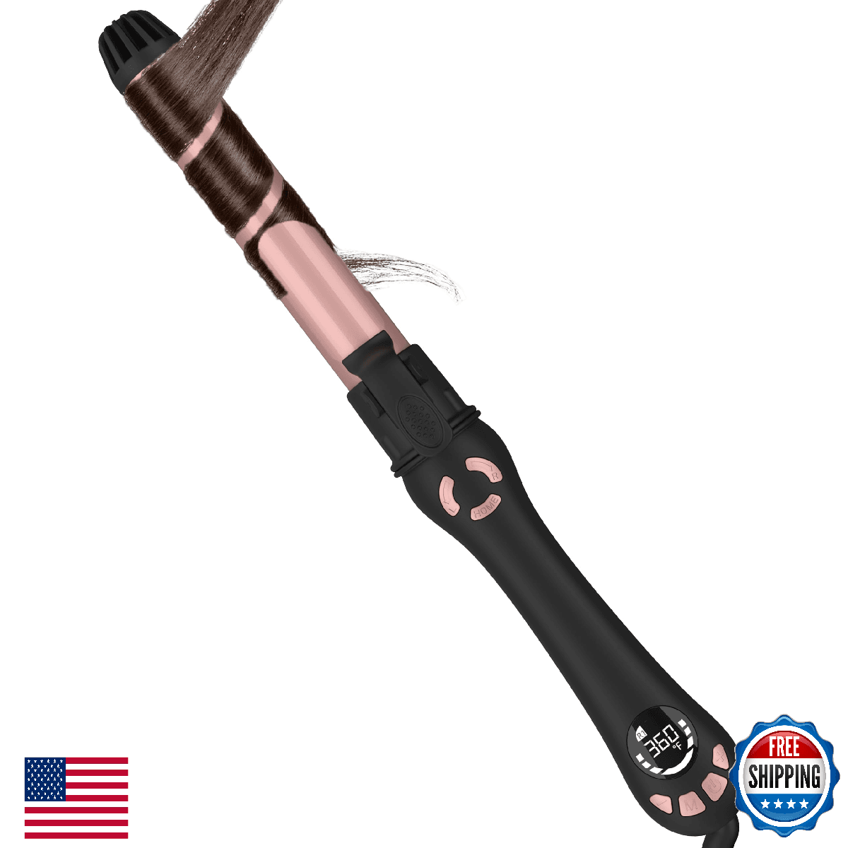 Lanvier 1.25" Auto Rotating Curling Iron Tourmaline Ceramic Wand, LED Display - Image 1