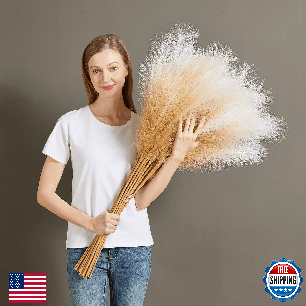 Aurora Prime 7 Pcs Faux Pampas Grass-45 Inches/3.75ft Large Boho Decor Fluffy Ar - Image 1