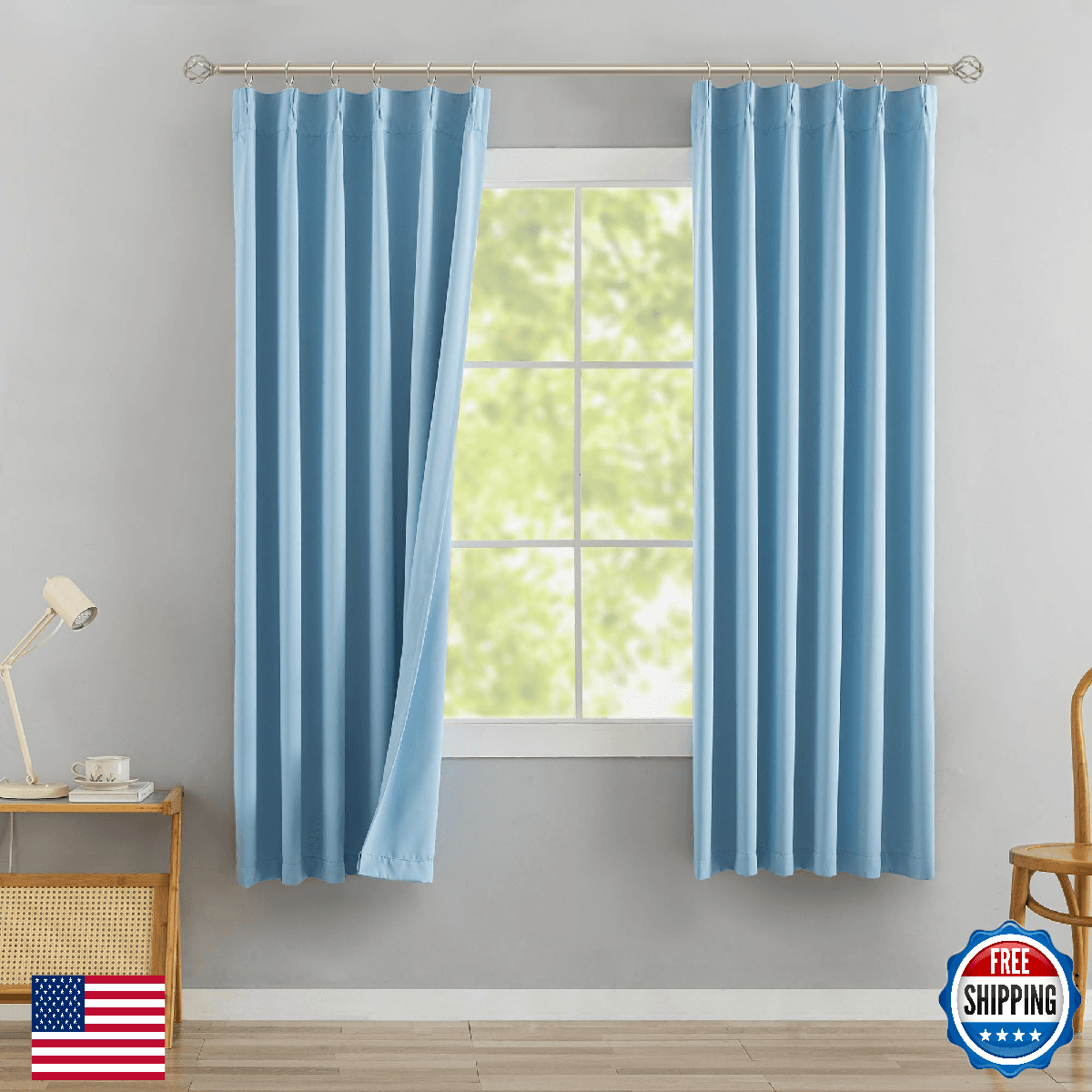 DONREN Light Blue Pinch Pleated Blackout Curtains 2 Panels 40x63 Room Darkening - Image 1