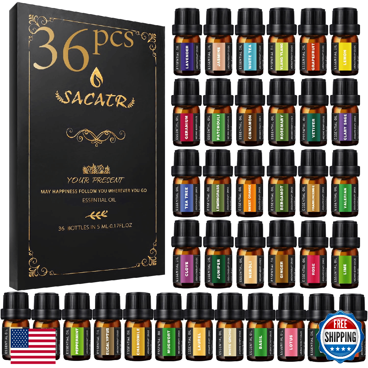 SACATR 36 Pcs Natural Essential Oil Sets,Essential Oils for Diffuser, Humidifier - Image 1