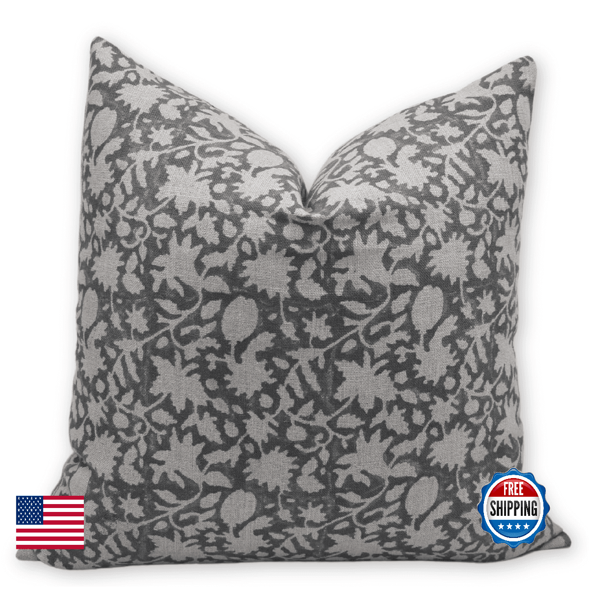 Fabritual Handmade Block Print Thick Linen 26X26 Throw Vintage Pillowcase Cushio - Image 1
