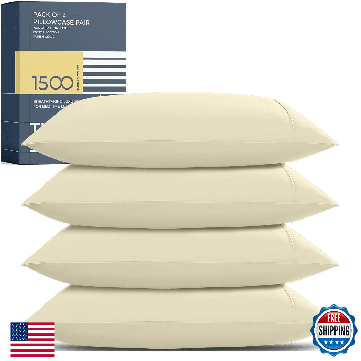 THREAD SPREAD 100% Egyptian Cotton Pillow Cases Queen Size Set of 2 - Luxury 150 - Image 1