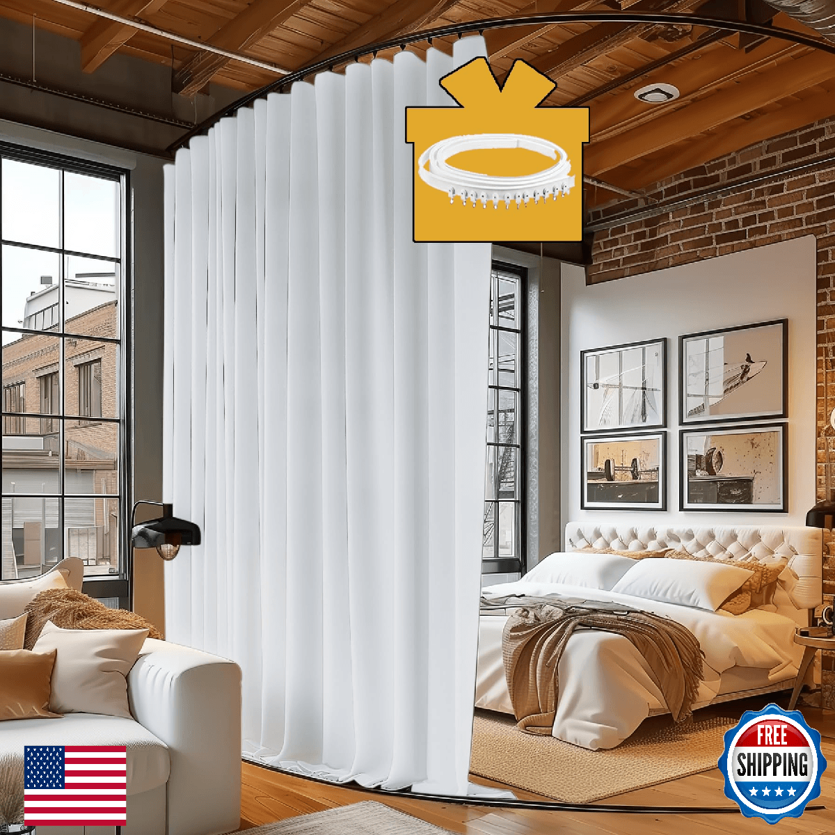 Room Darkening Room Divider Curtain w/ Ceiling Track - 95% Blackout, Heavy Duty - Image 1