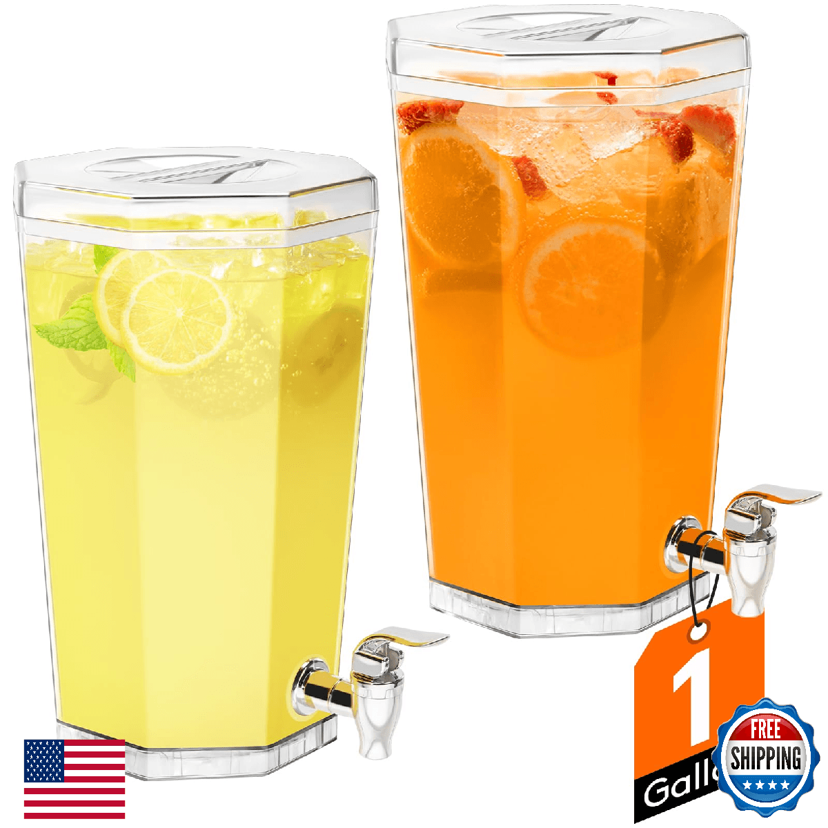 Lifewit 1 Gallon Drinks Dispenser 2 Pack Plastic Beverage Pitcher with Spigot fo - Image 1
