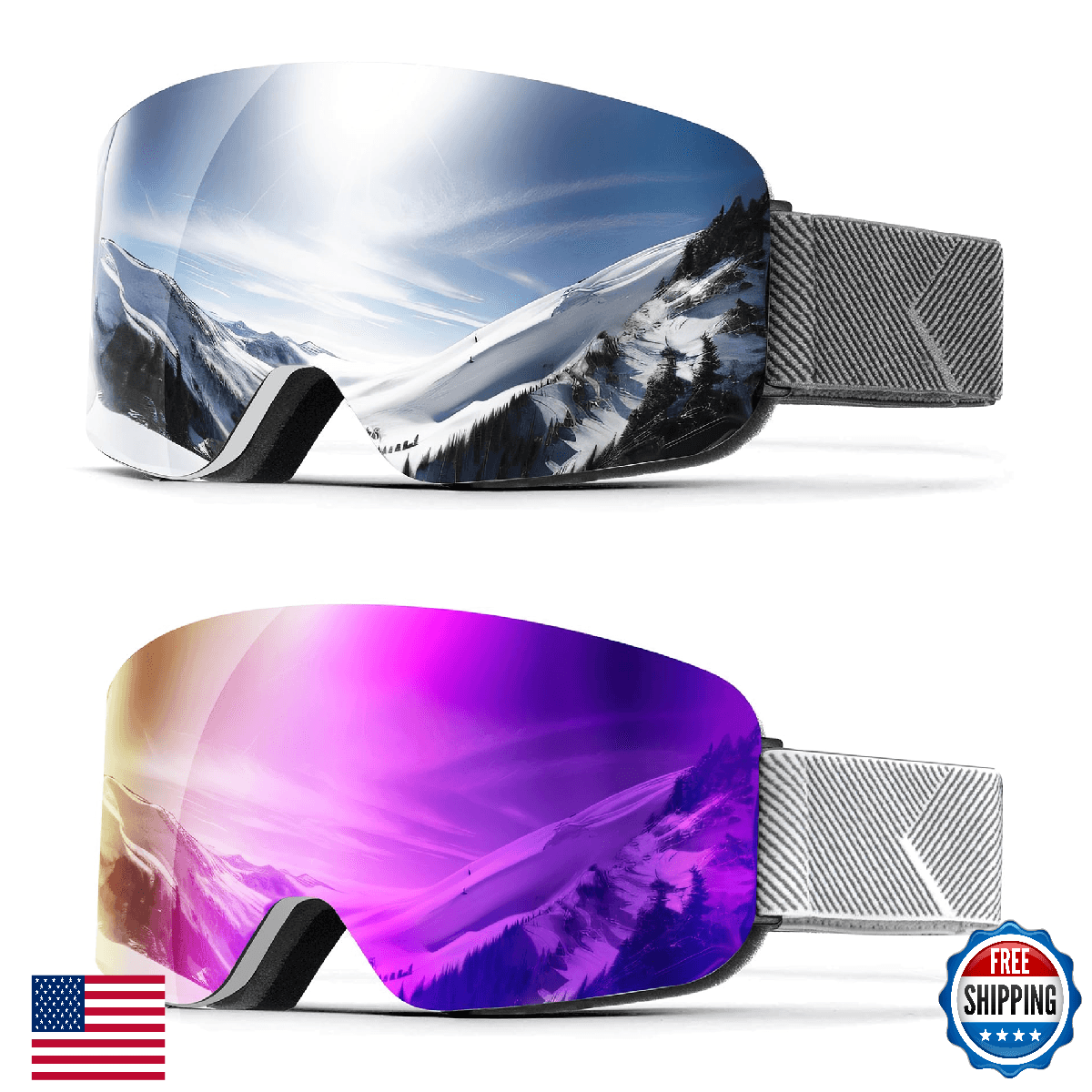 QALLY Ski Goggles Men Women, Anti-Fog Snowboard Goggles, 100% UV Protection - Image 1