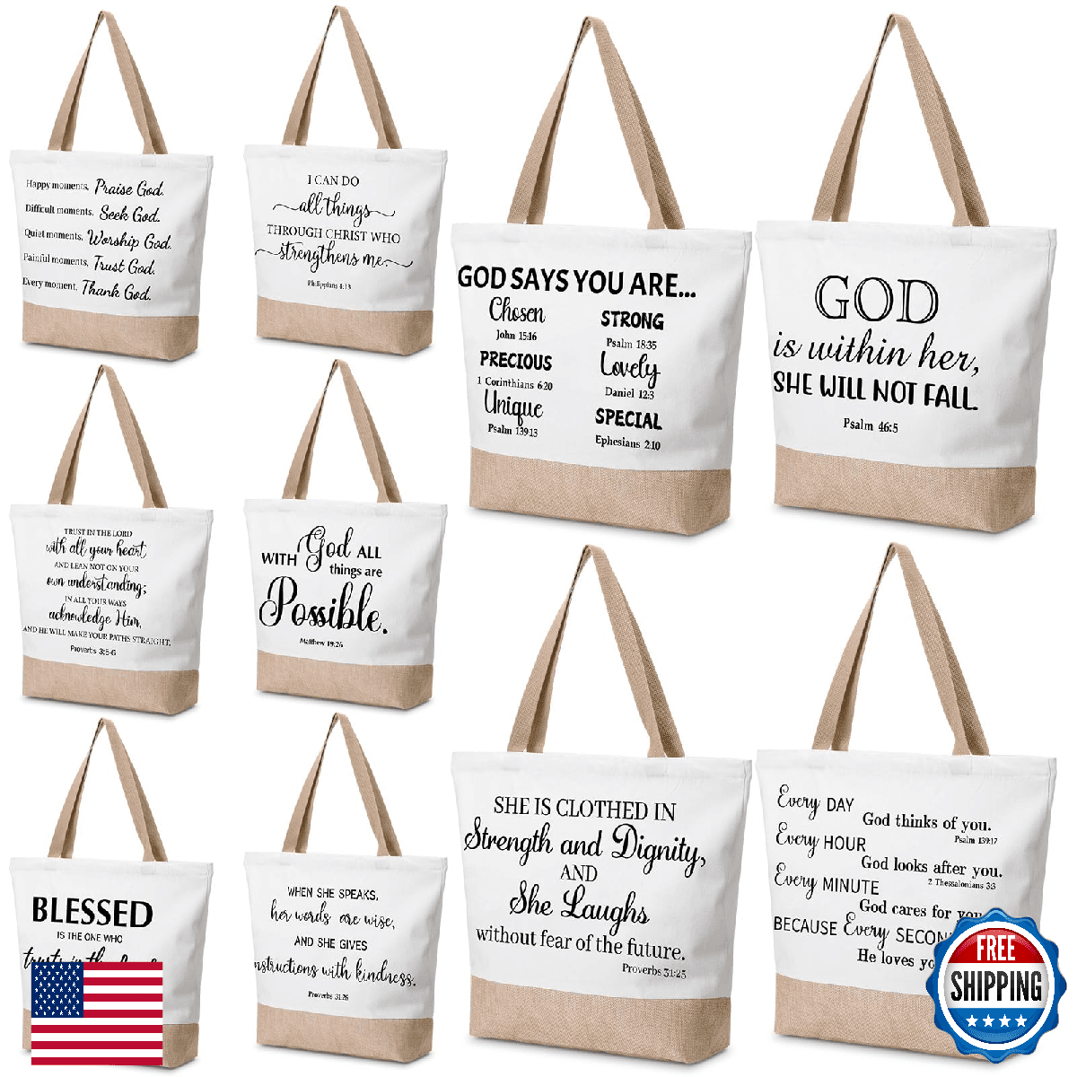 Talltalk 10 Pcs Christian Bible Verse Tote Bags Religious Gift Canvas Reusable B - Image 1