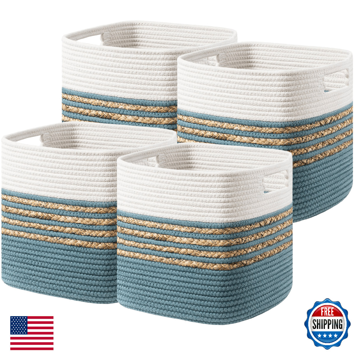 UBBCARE Set of 4 Storage Cubes 11 X 10.5 X 10.5 in, Water Hyacinth Storage Bins - Image 1