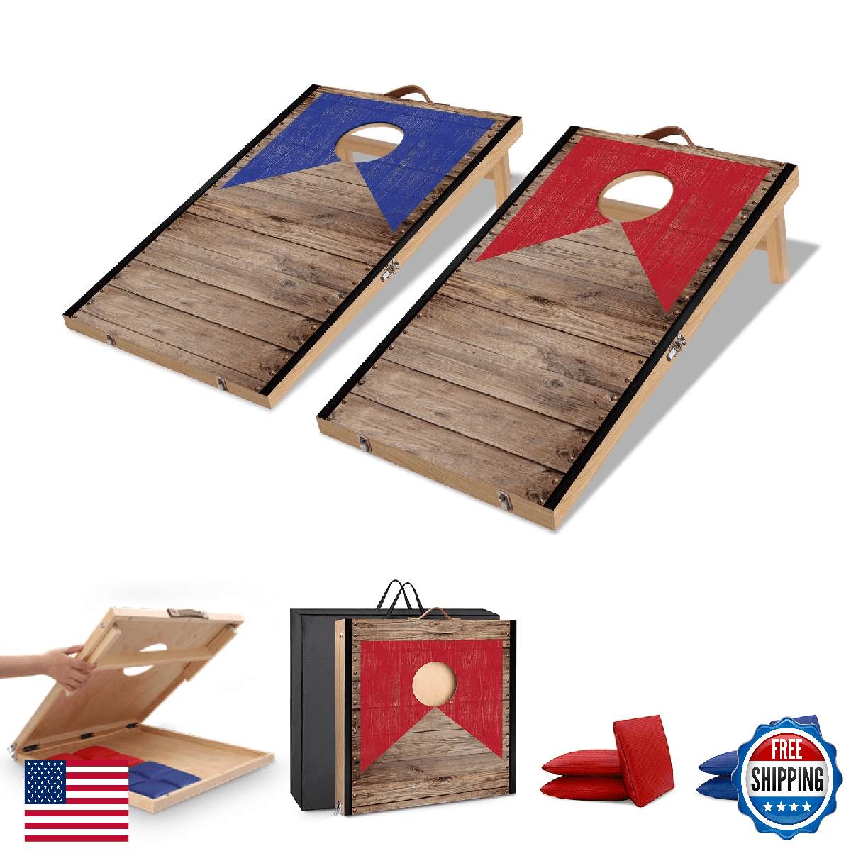 Portable 2 ft x 1 ft Cornhole Board Set with 6 Bean Bags Foldable Corn Hole Game - Image 1