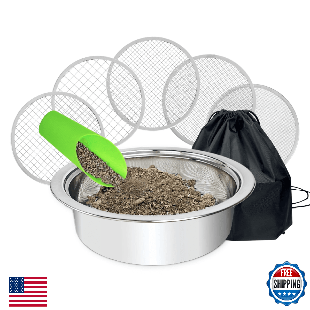 Soil Sifter for Gardening Stainless Steel Sifting Pan Dirt Sifter 9.5in Rock Sif - Image 1