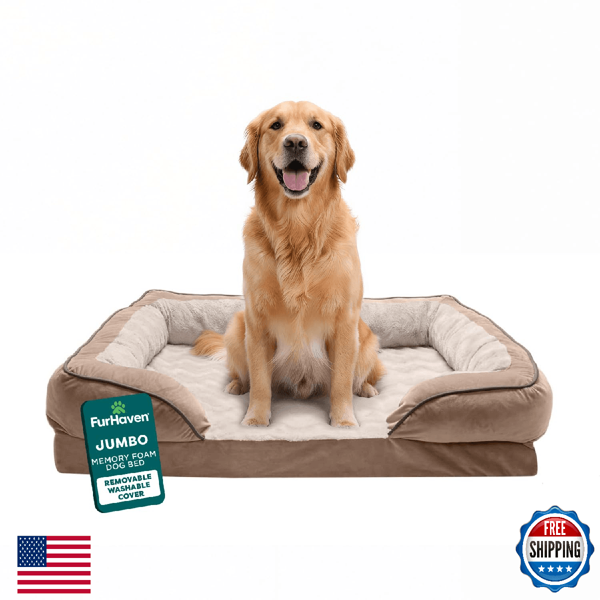 Furhaven Memory Foam Dog Bed for Large Dogs w/ Removable Bolsters & Washable Cov - Image 1