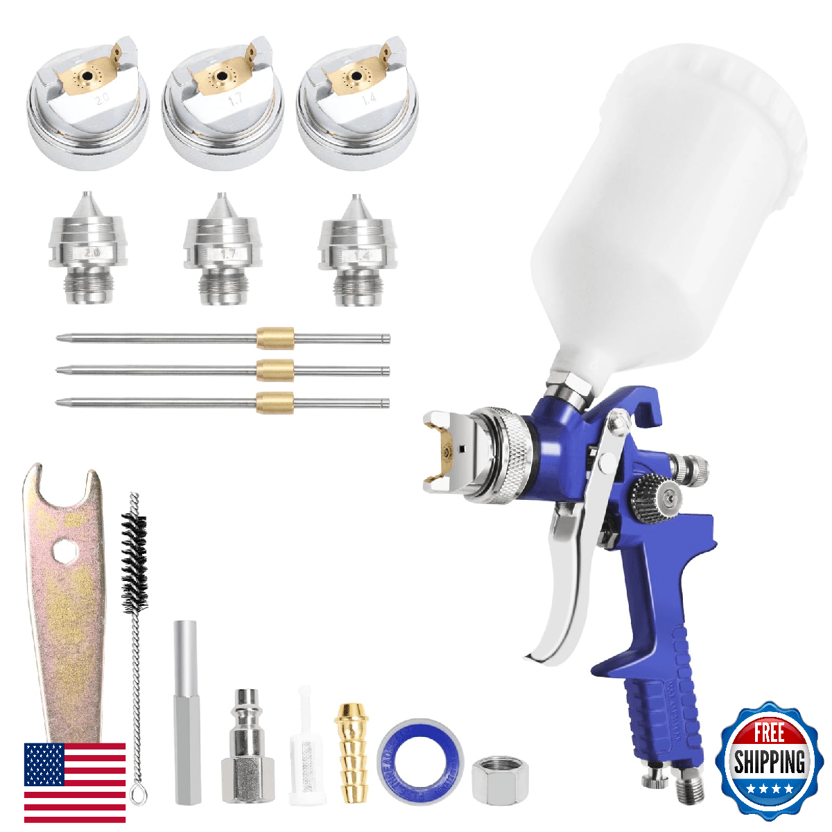 PNTGREEN HVLP Air Spray Gun with 1.4/1.7/2.0mm Nozzles and Paint Sprayer Accesso - Image 1