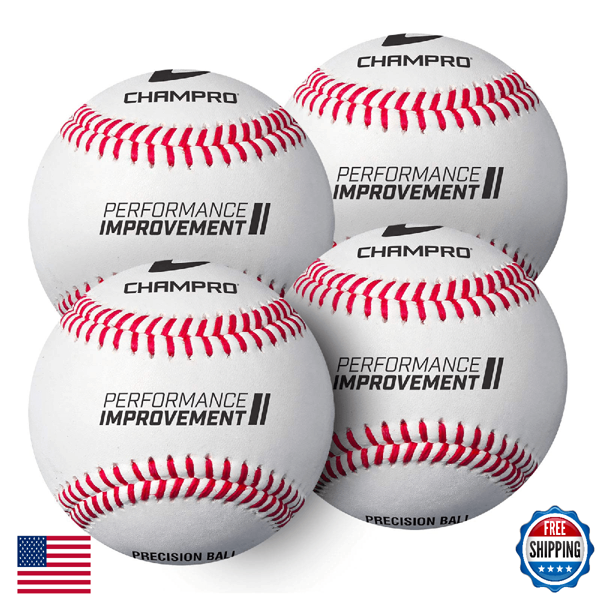 Champro Precision Training Baseballs 7.5" - Set of 4 White Leather Core - Image 1