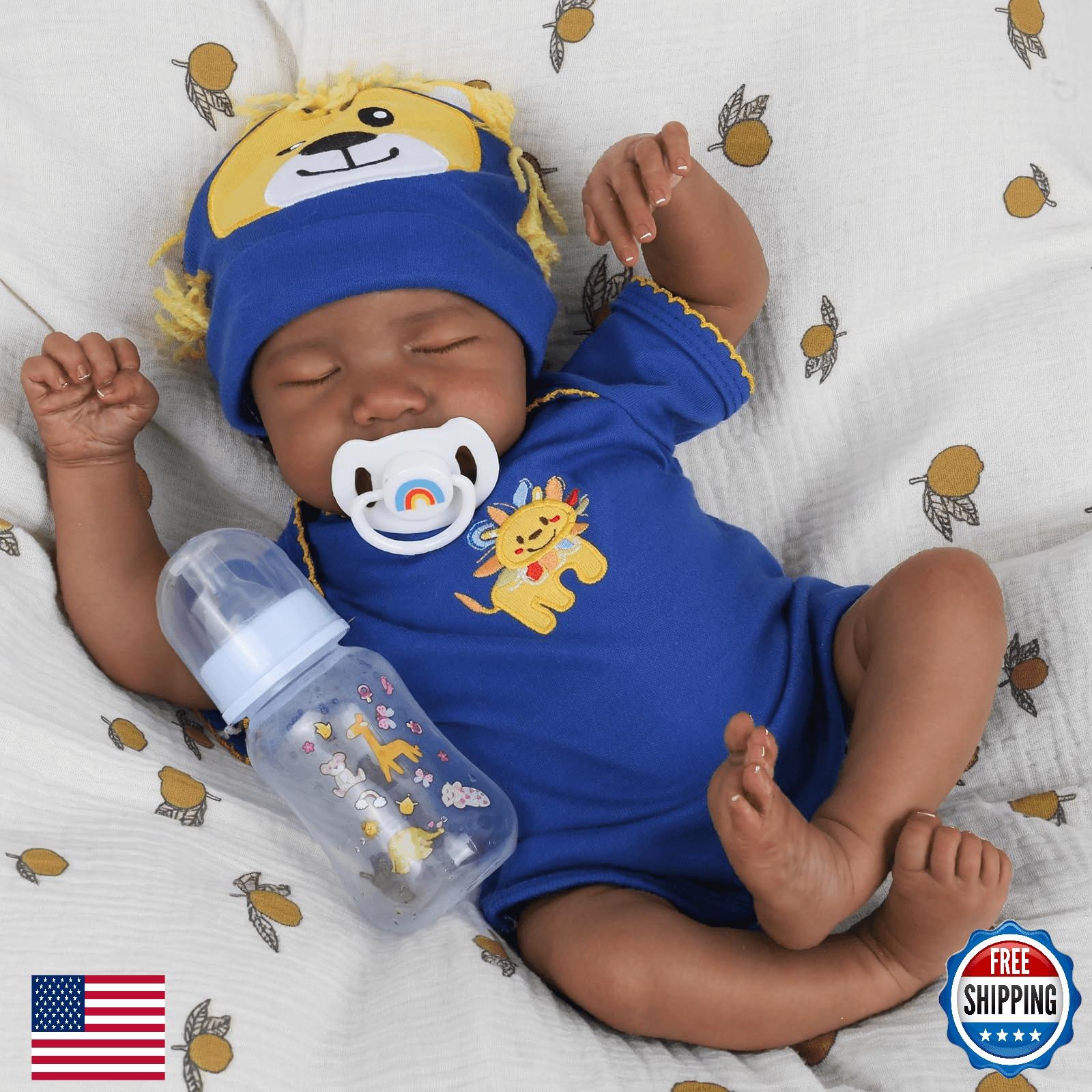 CHAREX African American Reborn Baby Doll, 18" Sleeping Newborn Boy - Image 1