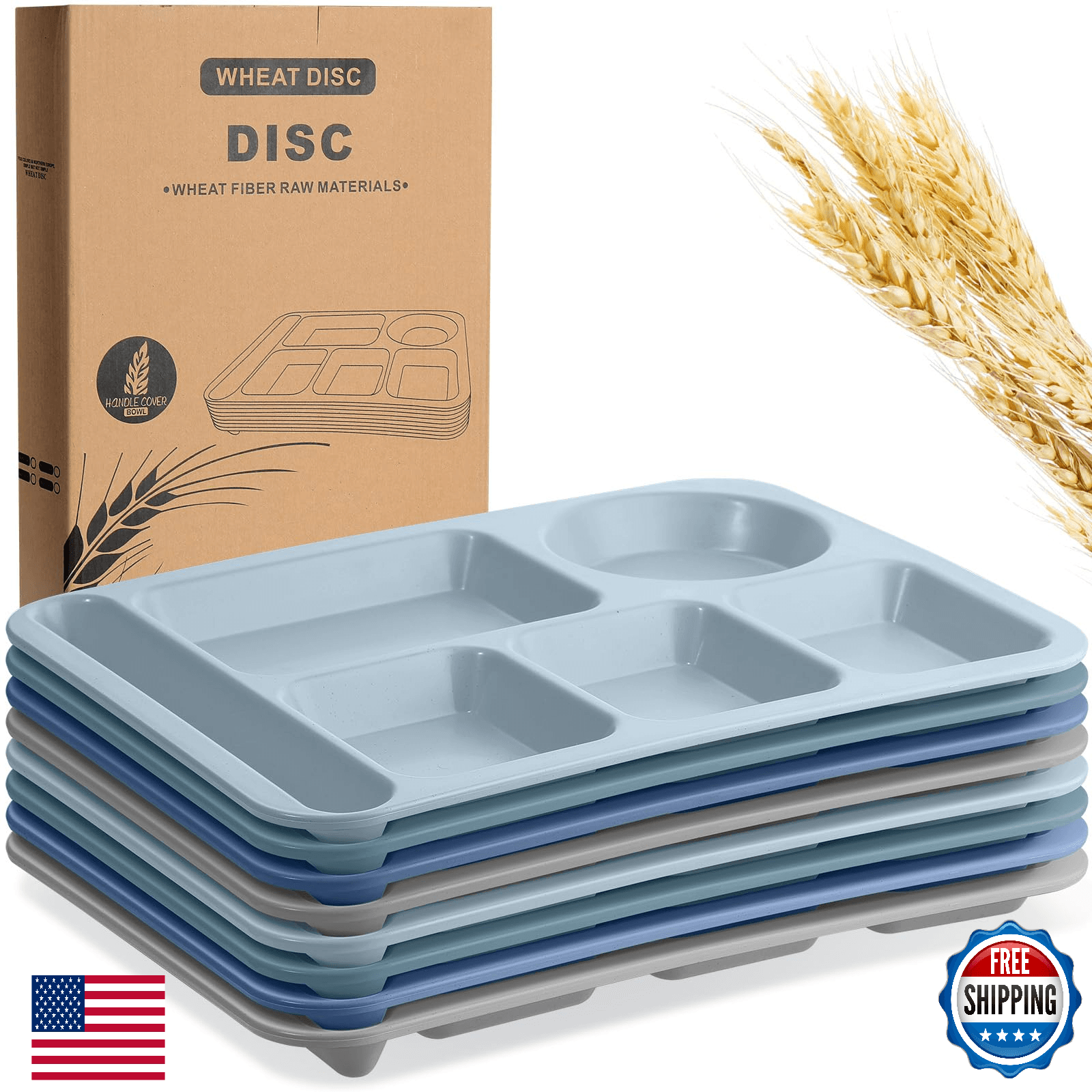 Pinkunn 8-Pcs 14" Wheat Straw Divided Plates - Unbreakable Dinnerware Set - Image 1