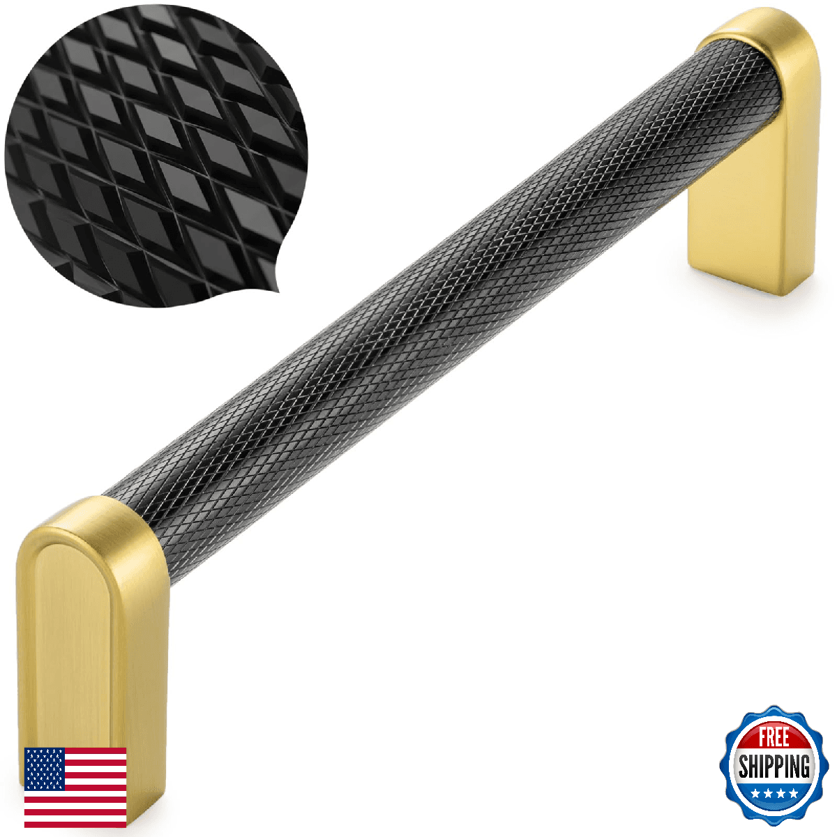 KOOFIZO Black and Gold Cabinet Pulls, 5-Pack Knurled Cabinet Handles, 5 Inch Scr - Image 1