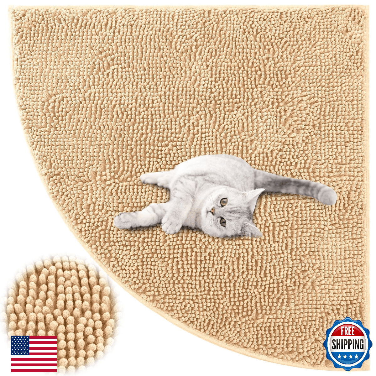Tinideya Corner Cat Litter Mat 31"x31" Kitty Box Trapping Mat Large Sand Color - Image 1