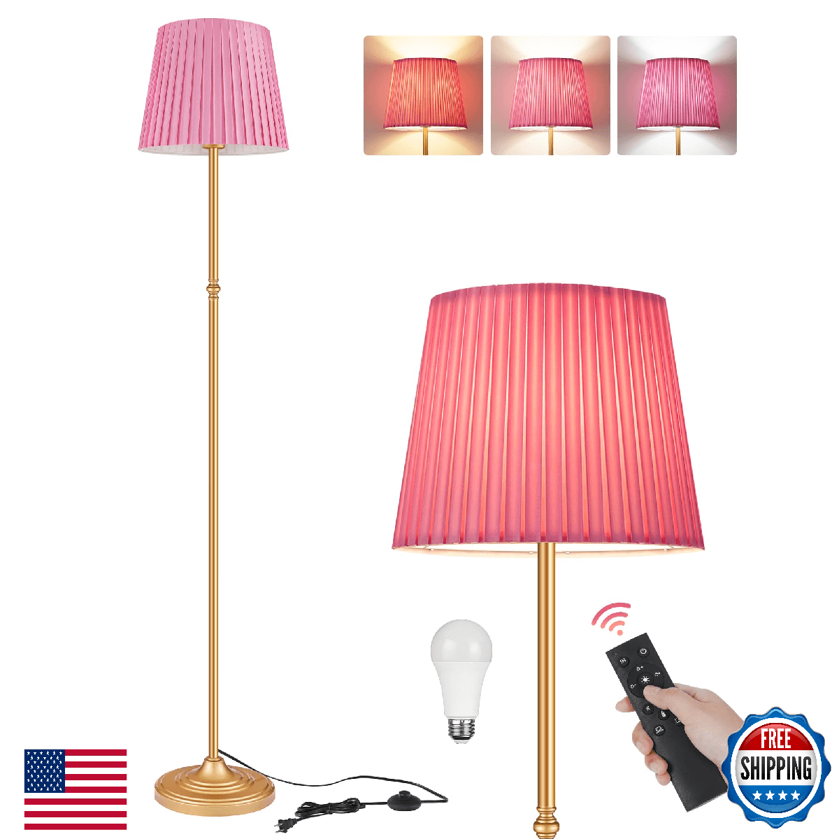GOEBLESON Pink Floor Lamp for Living Room, 68" Standing Lamp, Dimmable Reading L - Image 1