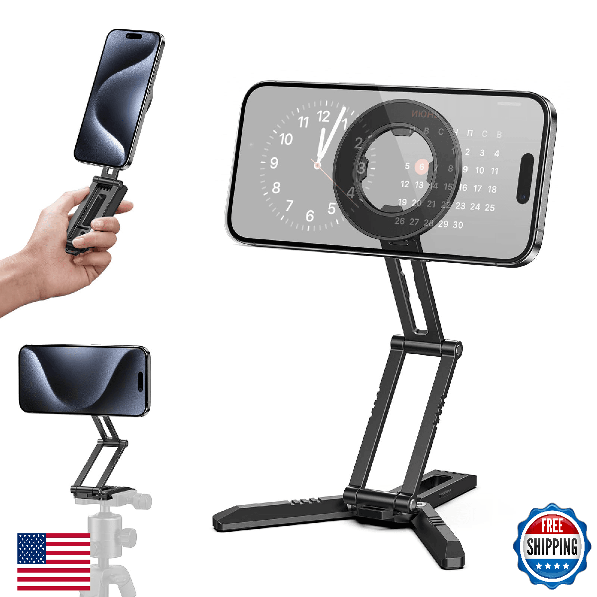 Magnetic Phone Tripod Foldable Pocket Size for iPhone 16/15/14/13/12 Magsafe - Image 1