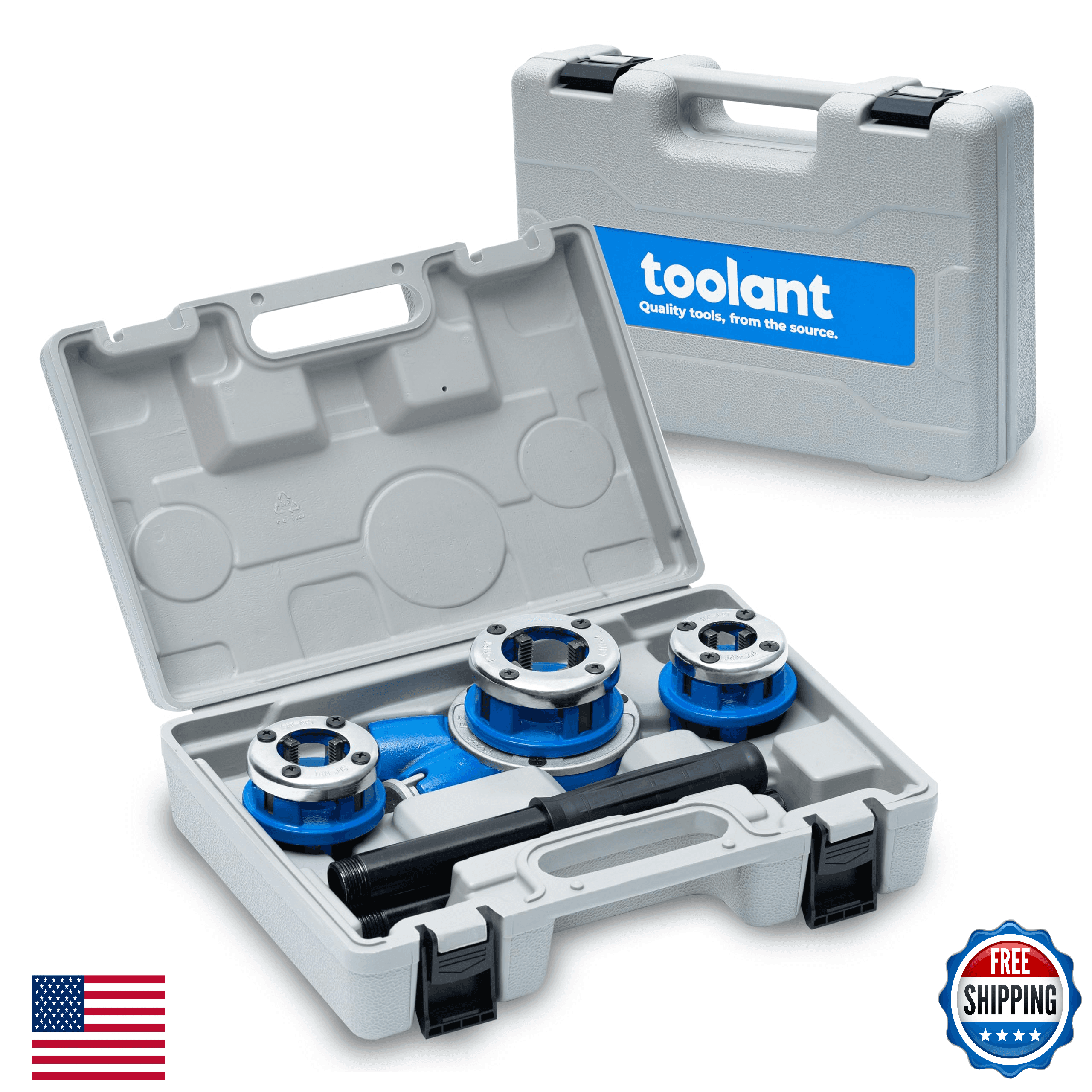 Ratchet Pipe Threader Kit NPT 1/2"-1" Manual Ratcheting Portable w/3 Dies Case - Image 1