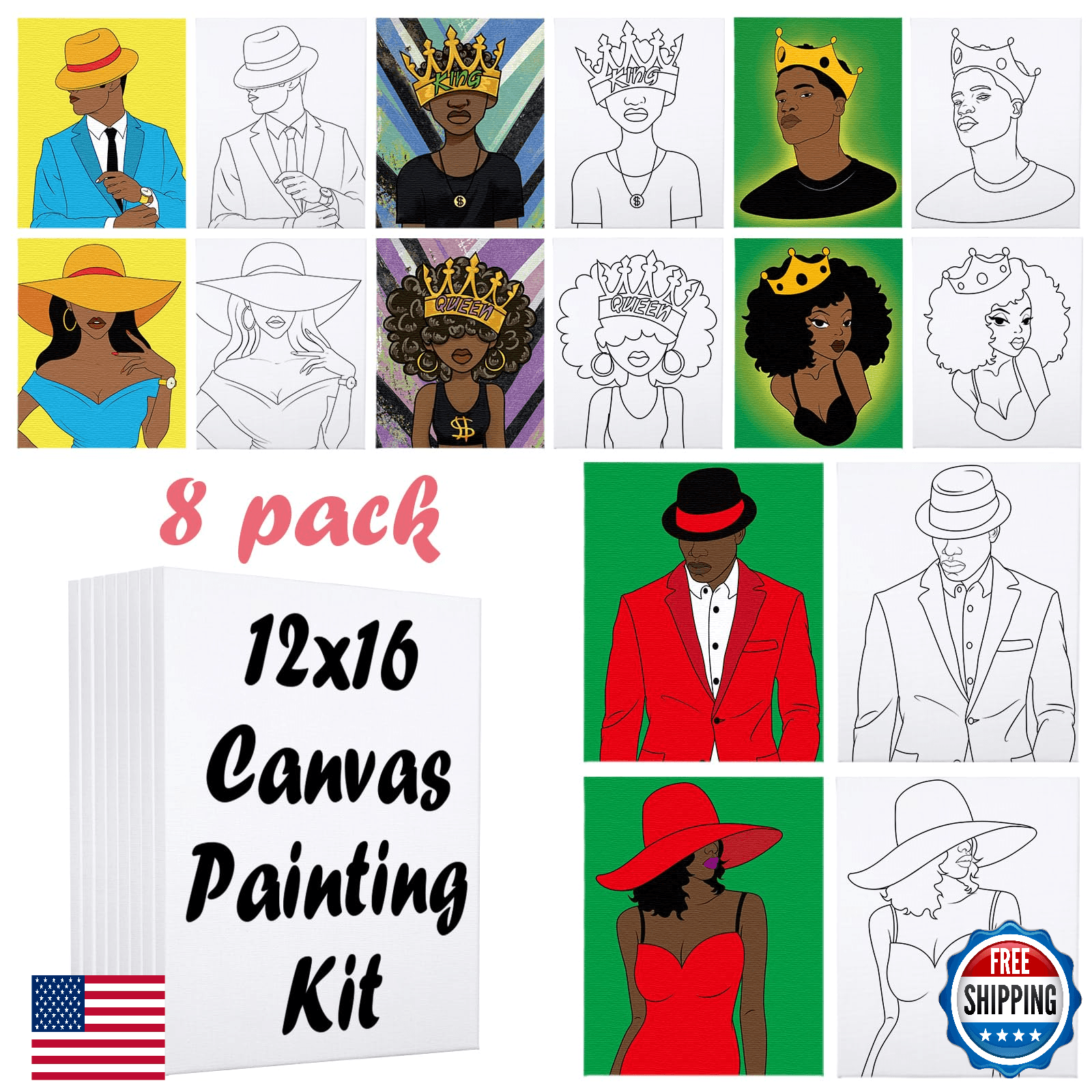 VOCHIC 8-Pack Pre-Drawn Canvas for Painting Adults Sip & Paint Party Supplies DI - Image 1