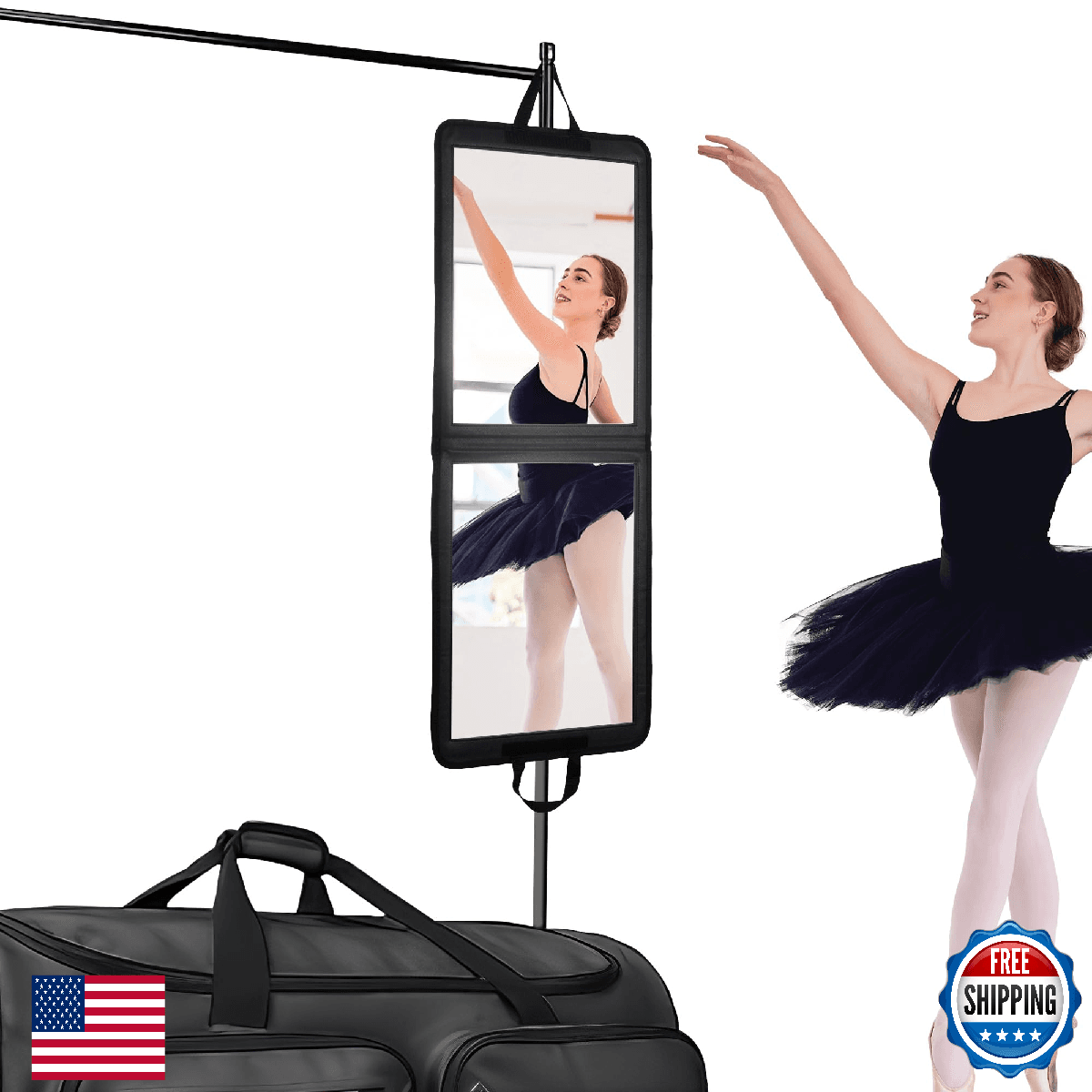 LPHUMEX Foldable Portable Full Length Mirror for Camping, Travel, Dancers, 32x13 - Image 1