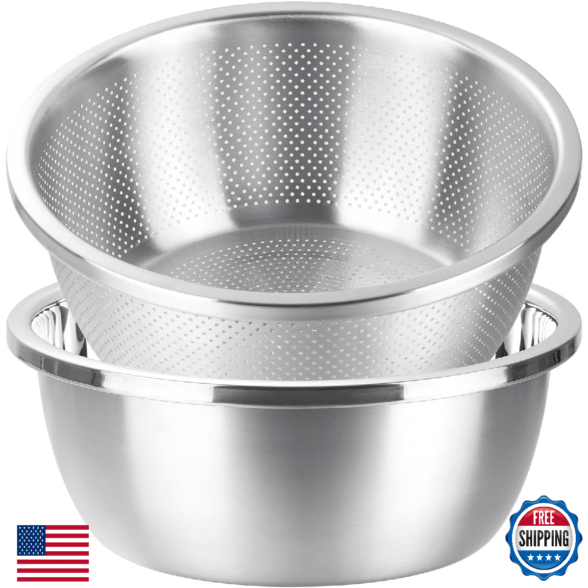 Cluren Colander and Bowl Set 2.3QT (2-in-1) - Thickened 304 Stainless Steel Kitc - Image 1