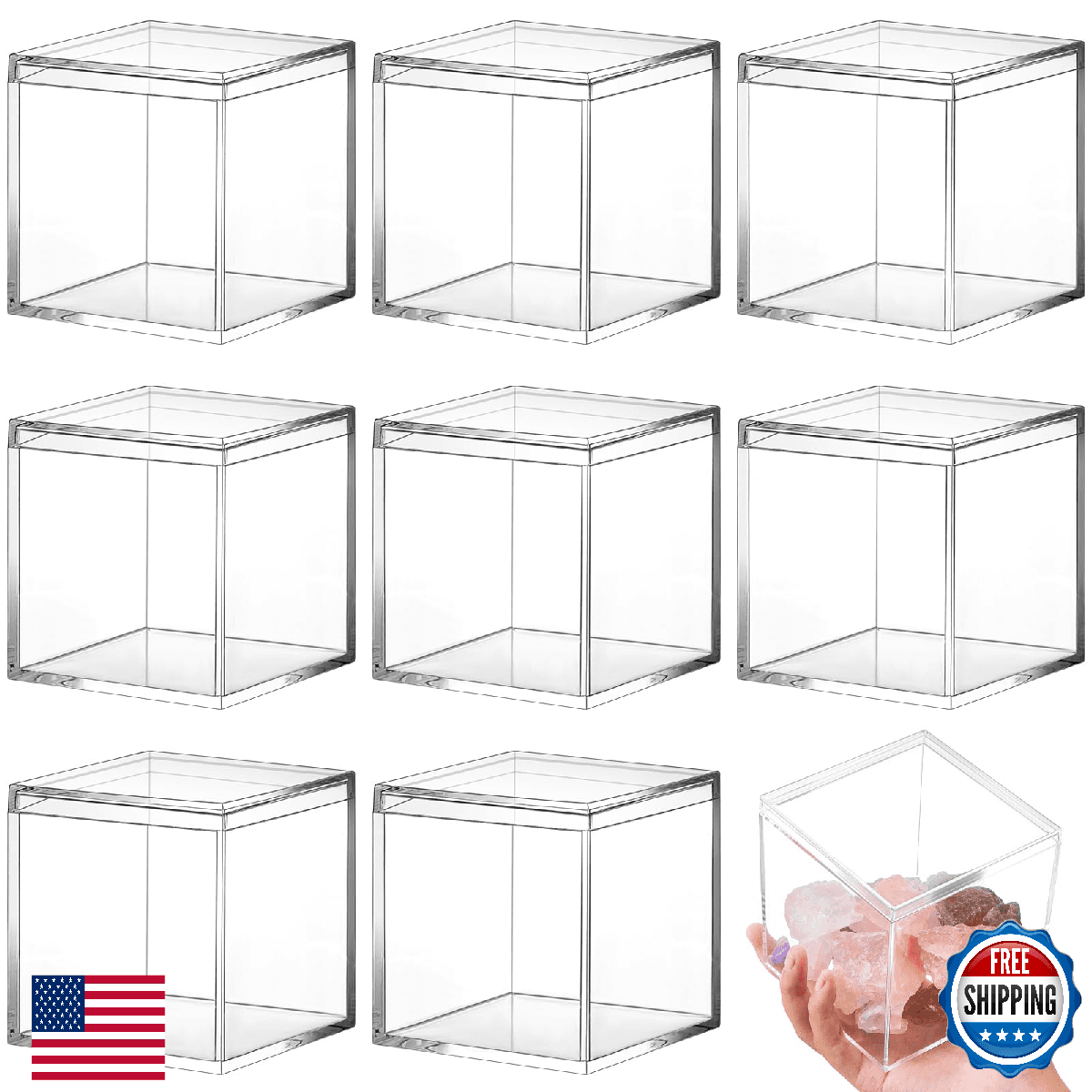 Blulu 8 Pcs Clear Acrylic Box with Lid Plastic Jewelry Mini Storage Box Mini Cub - Image 1