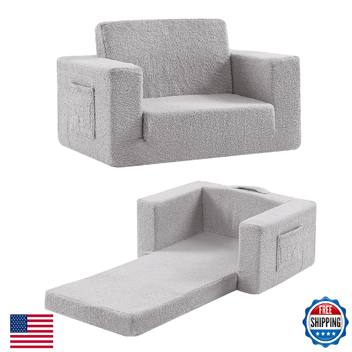 Givjoy Toddler Sherpa 2-in-1 Kids Sofa Couch Chair Lounger, No Assembly - Image 1