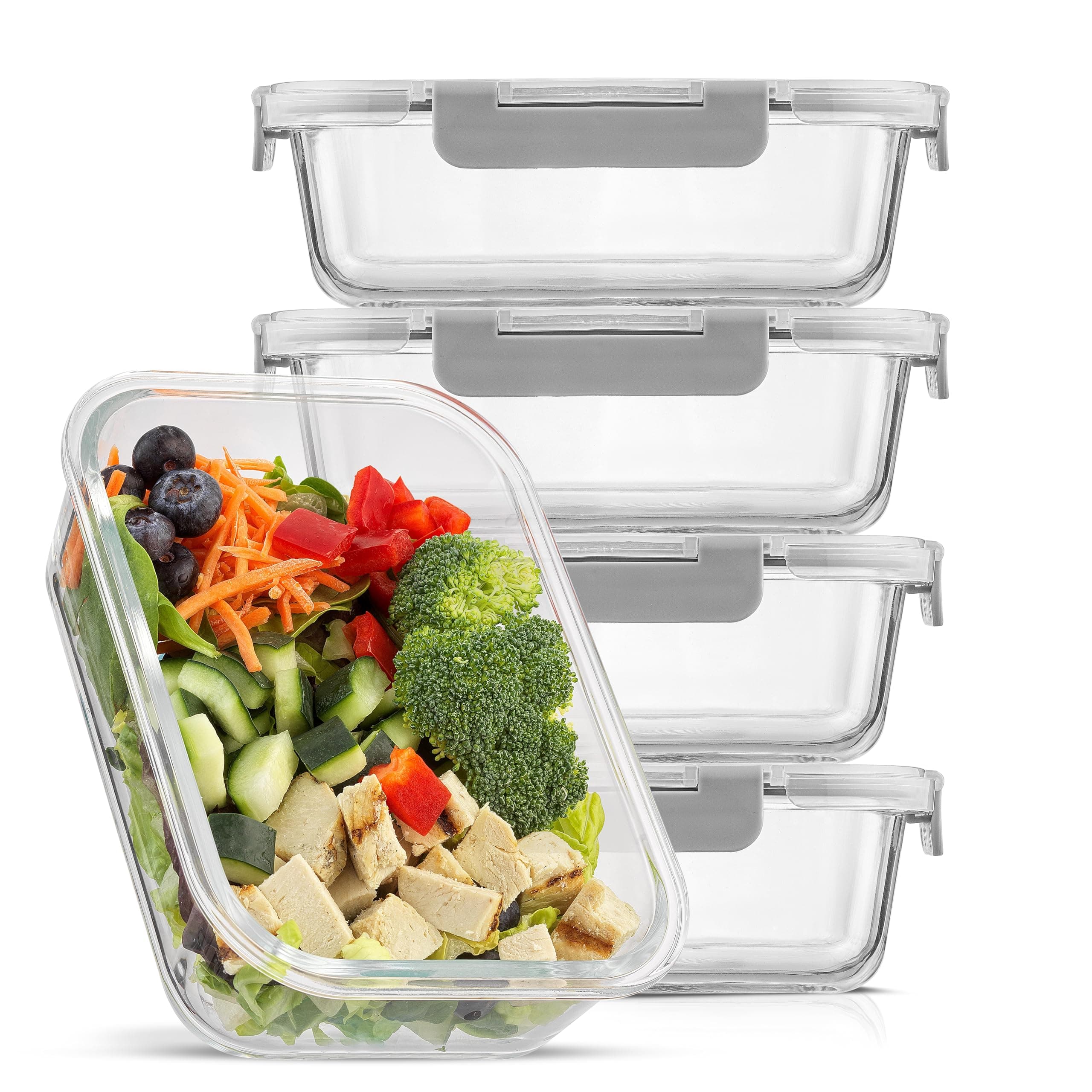 JoyJolt Glass Food Storage Containers with Lids 5-Pack 35oz Reusable Airtight Me - Image 1