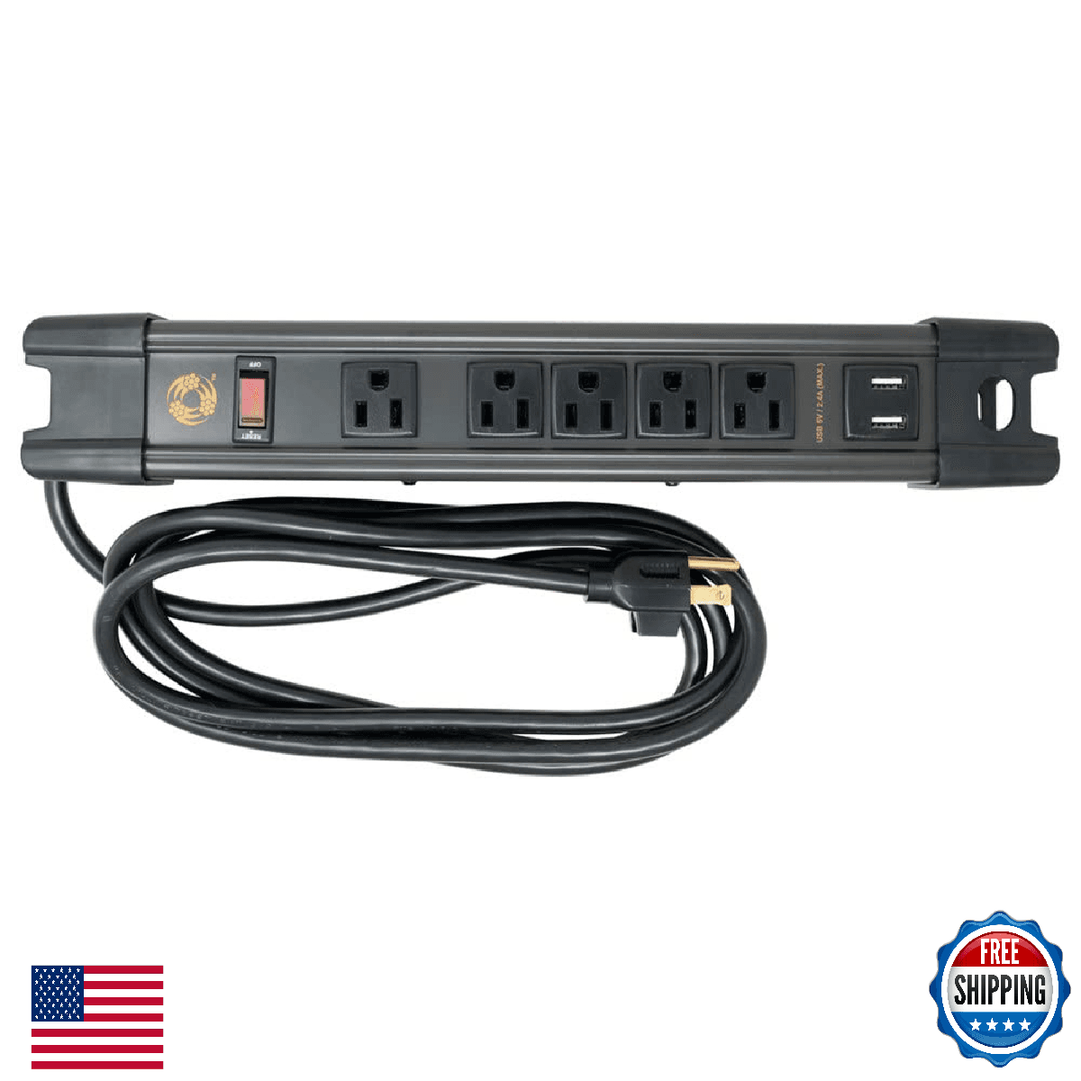 Magnetic Power Strip: 5 Outlets, 2.4A USB, N35 Magnets, 8 Foot Cord - Image 1