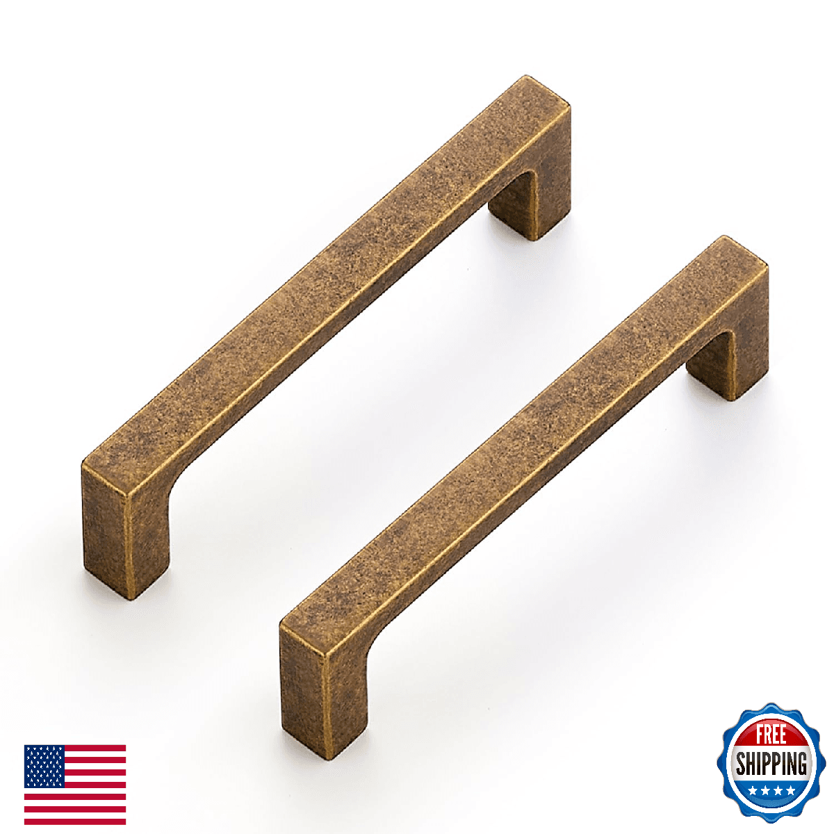 Ravinte 10 Pack Solid 3-1/2 Inch Kitchen Square Cabinet Handles Antique Brass Pu - Image 1