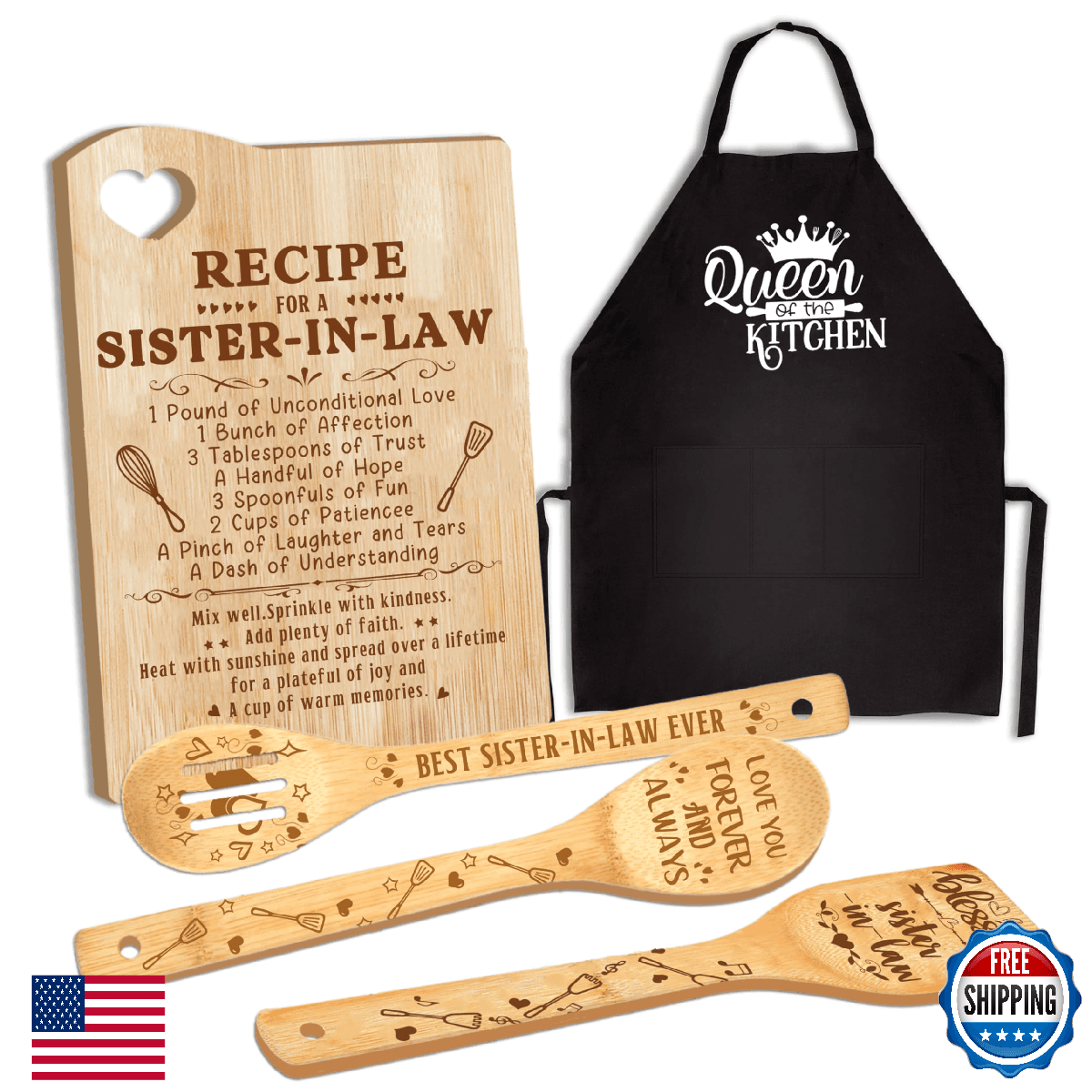 Sister in Law Gifts, Christmas Sister in Law Gift Idea Wooden Cutting Board with - Image 1
