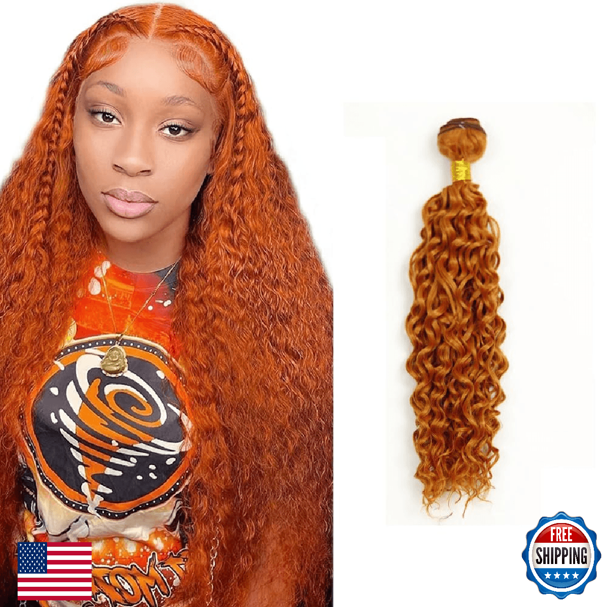 #350 Ginger Orange Bundles Human Hair Water Wave Human Hair Bundles 20 Inch Oran - Image 1