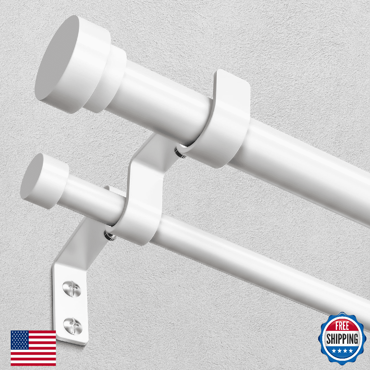 Double Curtain Rod, 1 Inch White Dual Curtain Rods 36 to 72 Inch with Aluminium - Image 1