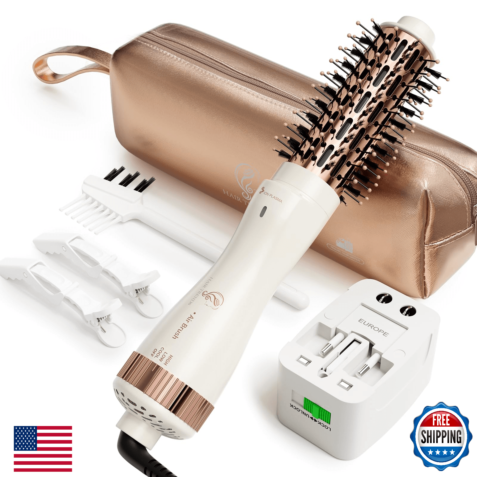 1.5 Inch Barrel Dual Voltage Round Brush Blow Dryer Hair Dryer Brush with Europe - Image 1