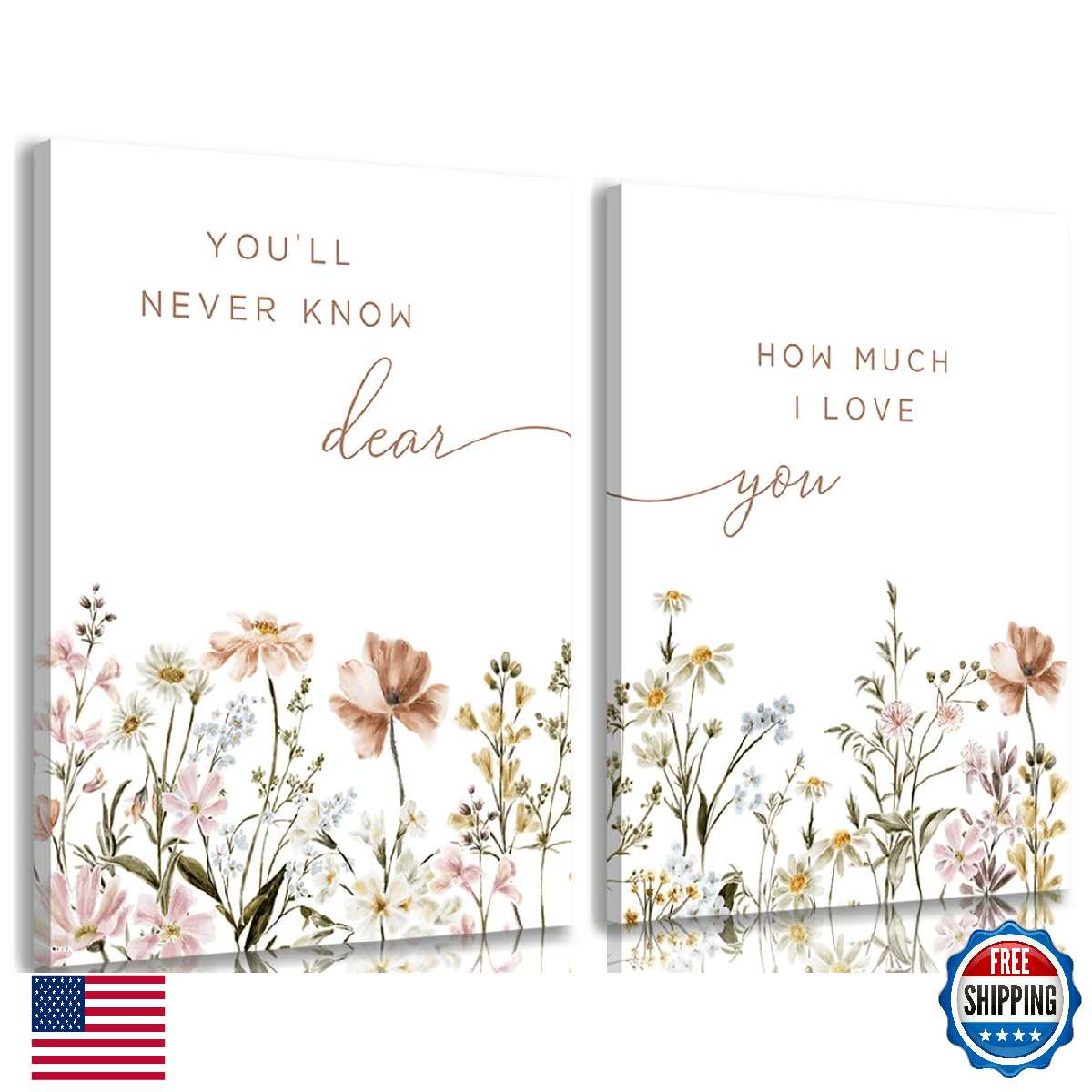 2 Pcs Wildflower Nursery Canvas Wall Art Flower Botanical Sentence Poster Painti - Image 1