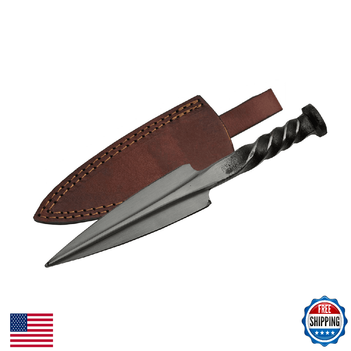 SZCO Hand-Forged Railroad Spike Spear Dagger 10" Carbon Steel Arrow-Tip Blade - Image 1