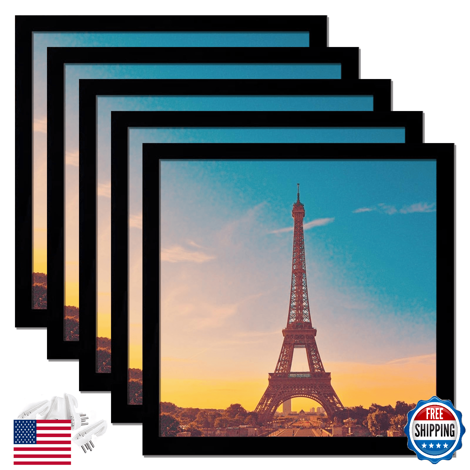 icariery 16x16 Picture Frame Set of 5, Black Square Photo Frames High Transparen - Image 1