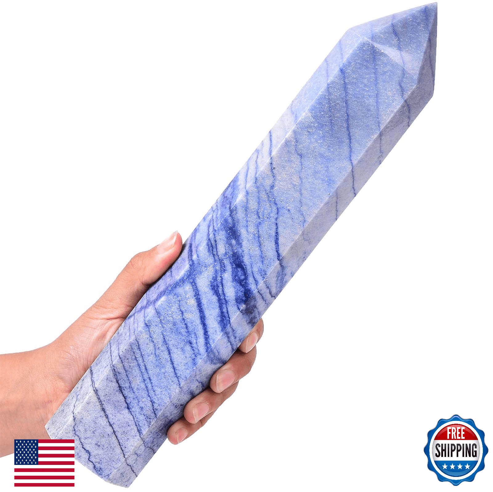 AMOYSTONE Extra Large Healing Crystal Obelisk Tower Blue Aventurine Point Wand C - Image 1