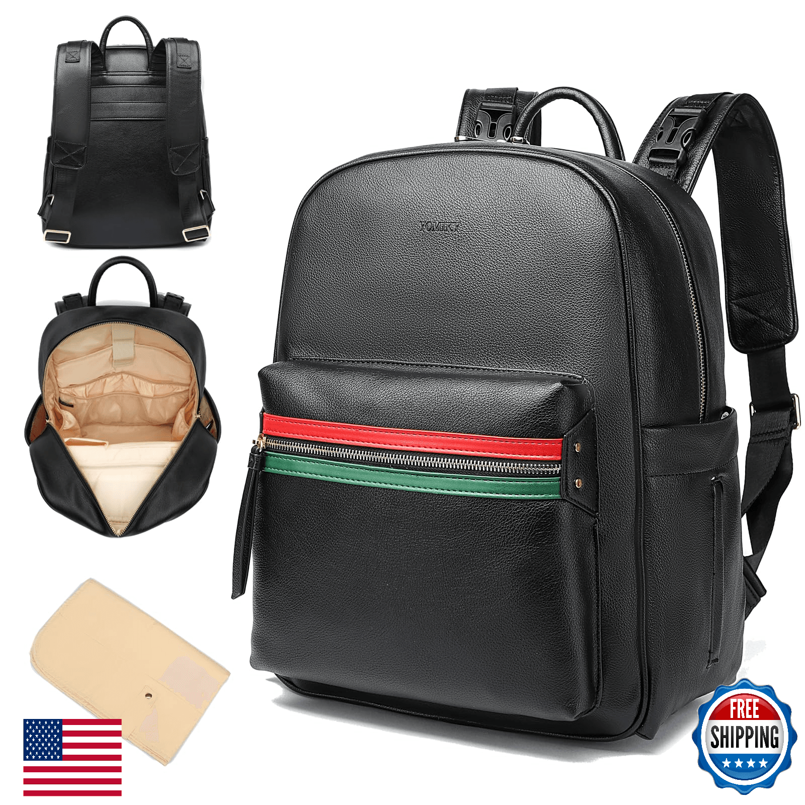 Yomiky Leather Diaper Bag Backpack, 14 Pockets, Changing Pad, Laptop Compartment - Image 1